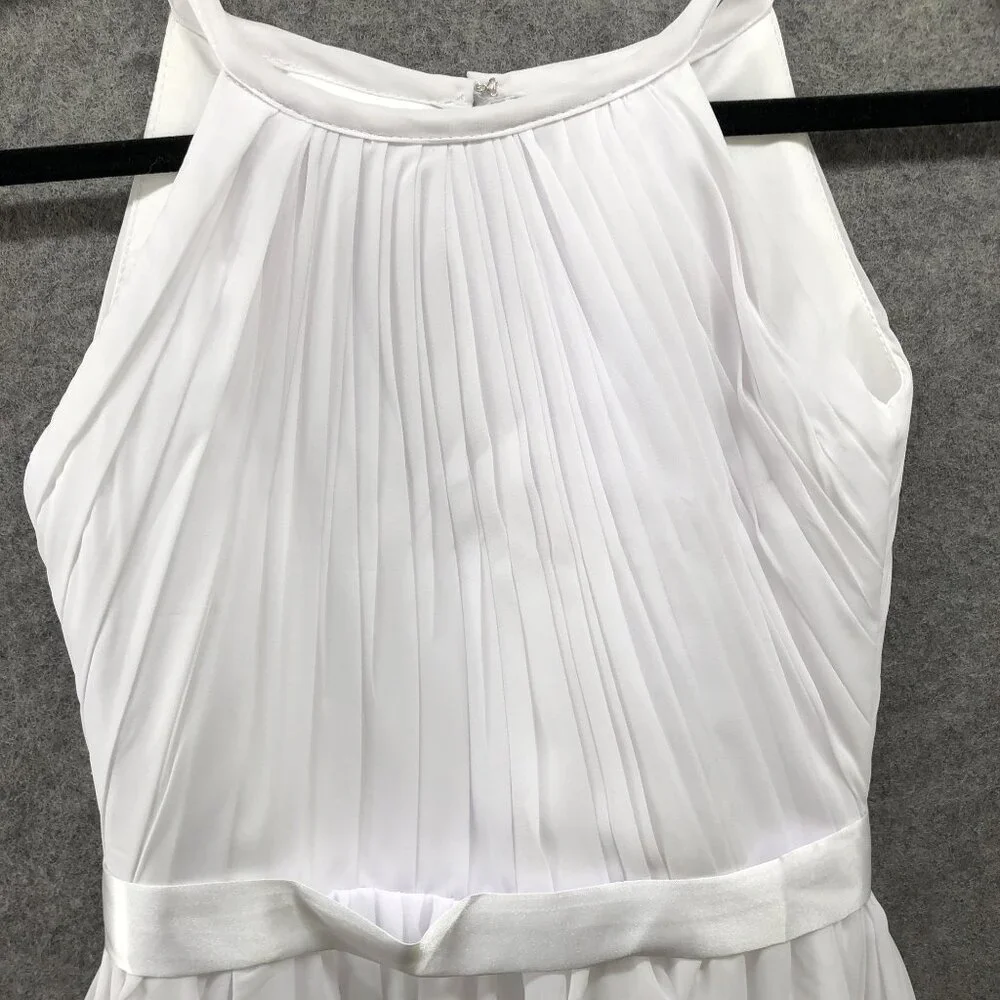Light In The‎ Box Girls Size 7 White Formal Gown Chiffon Sleeveless Pleated